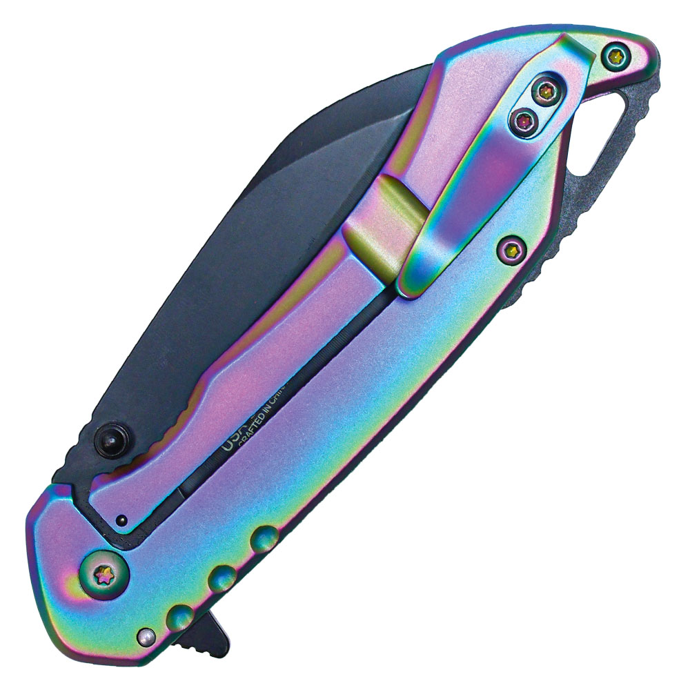 Assisted Open Folding Pocket Knife, Rainbow Handle w/ Black Accents view 3